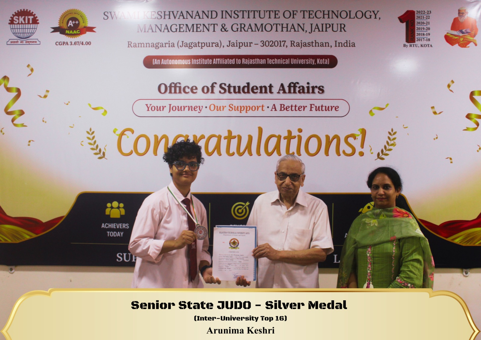 Toppers and achievers of SKIT Jaipur on the Wall of Fame