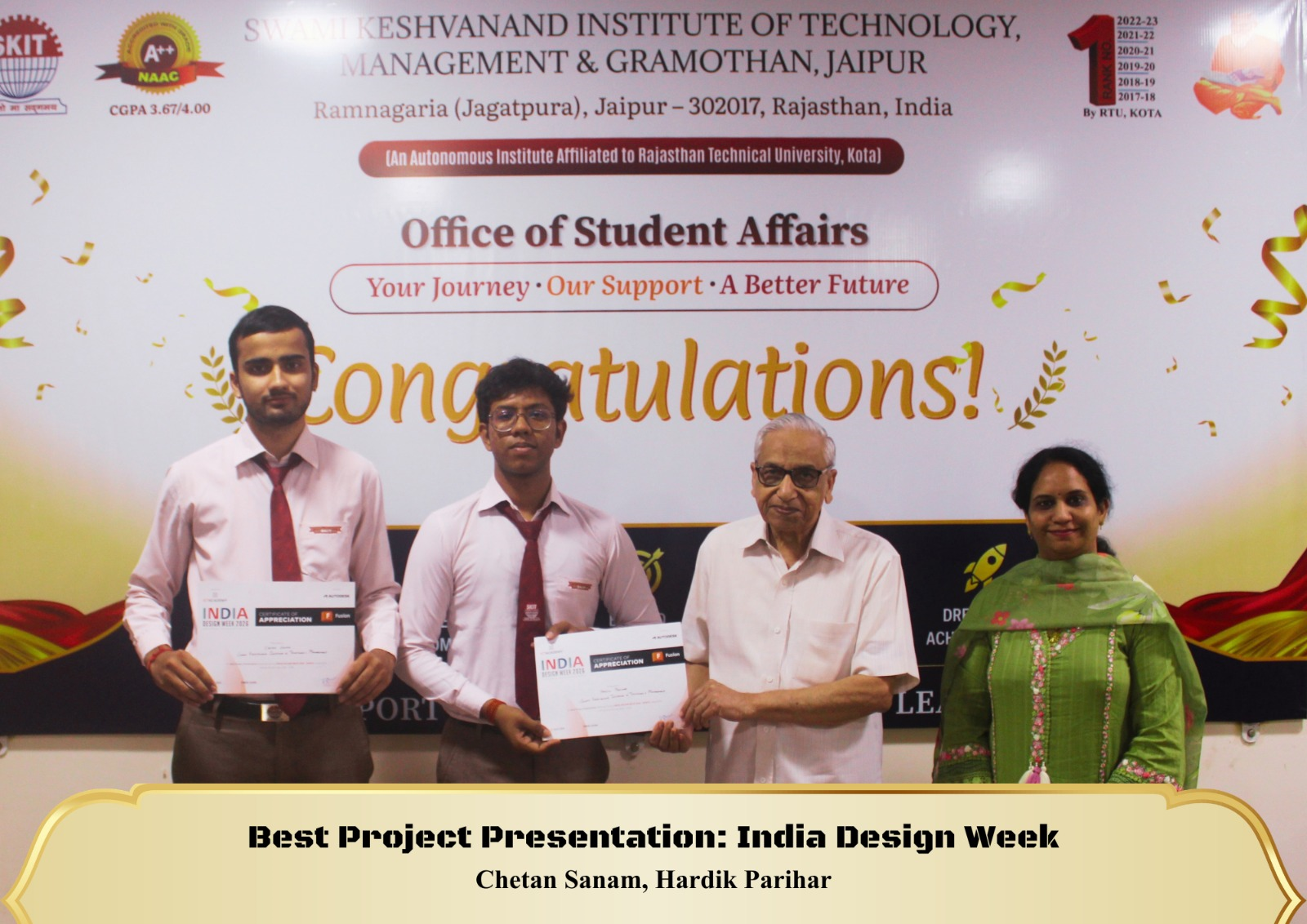Toppers and achievers of SKIT Jaipur on the Wall of Fame