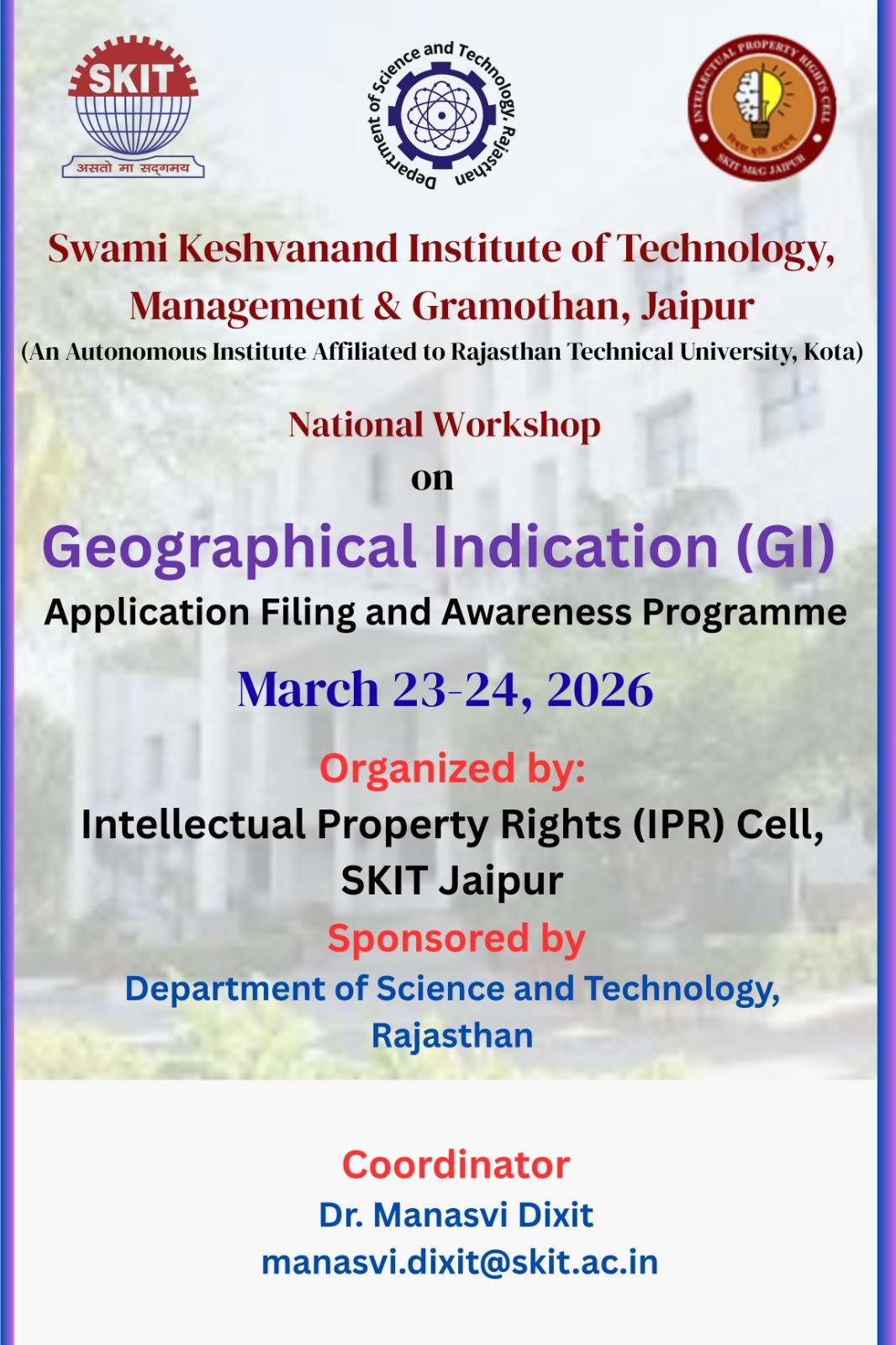 Poster of the national workshop on Geographical Indication application filing
