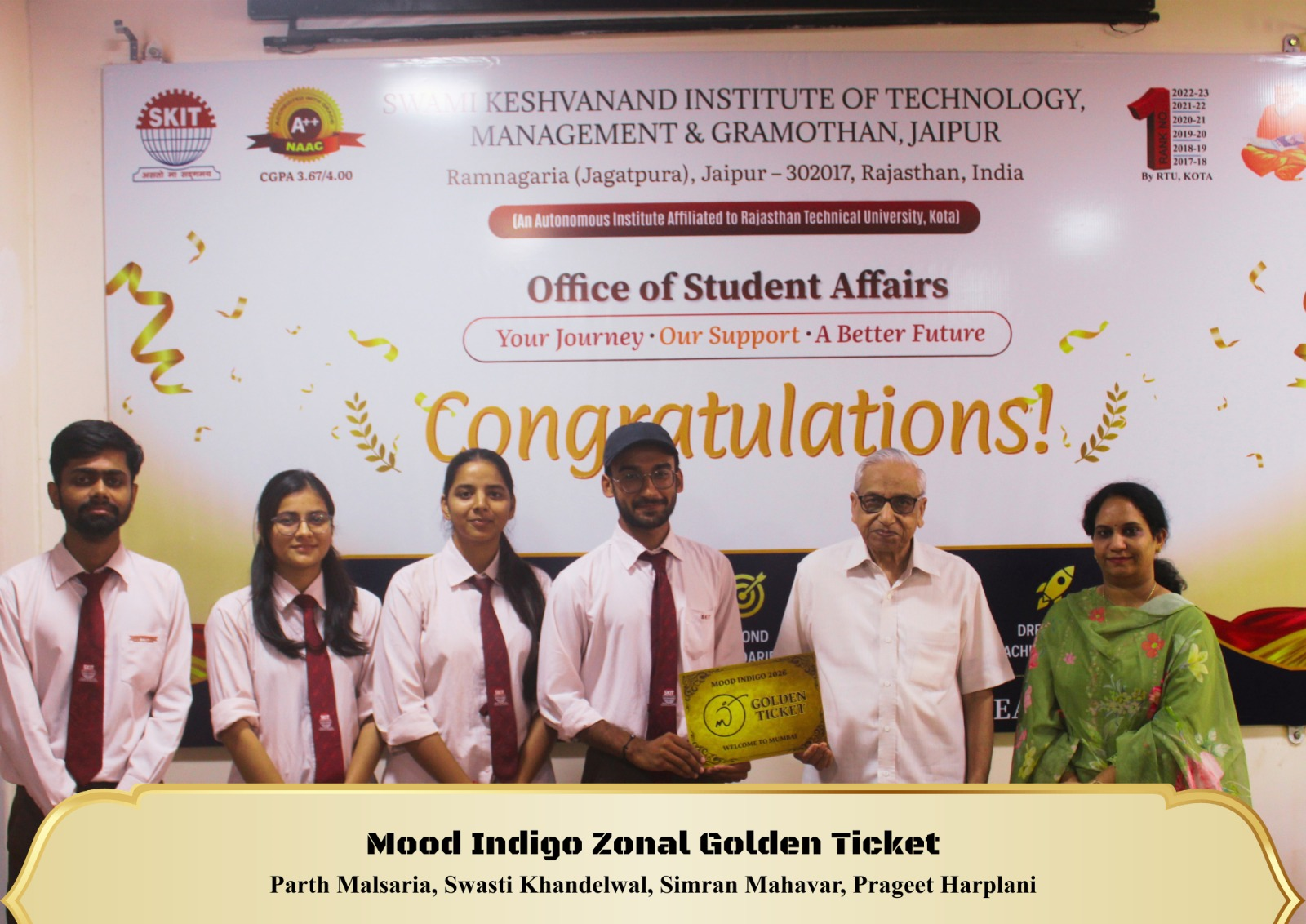 Toppers and achievers of SKIT Jaipur on the Wall of Fame